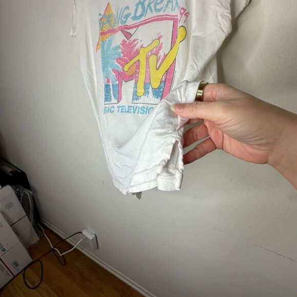 Junkfood Tees White Spring Break '94 MTV Pastel Graphic Short Sleeve Tee Large - Picture 4 of 12